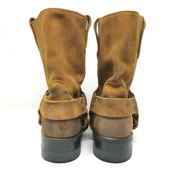 Men\'s Frye Pull On Engineering Boots Motorcycle Shoe Size 11 Brown Suede Harness